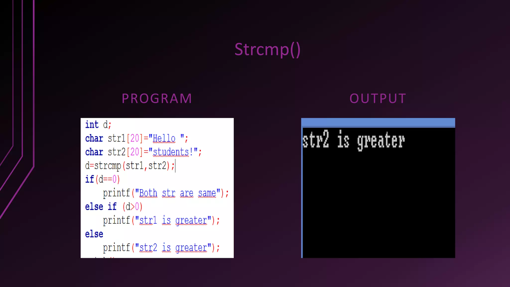 Strcmp()
PROGRAM OUTPUT
 