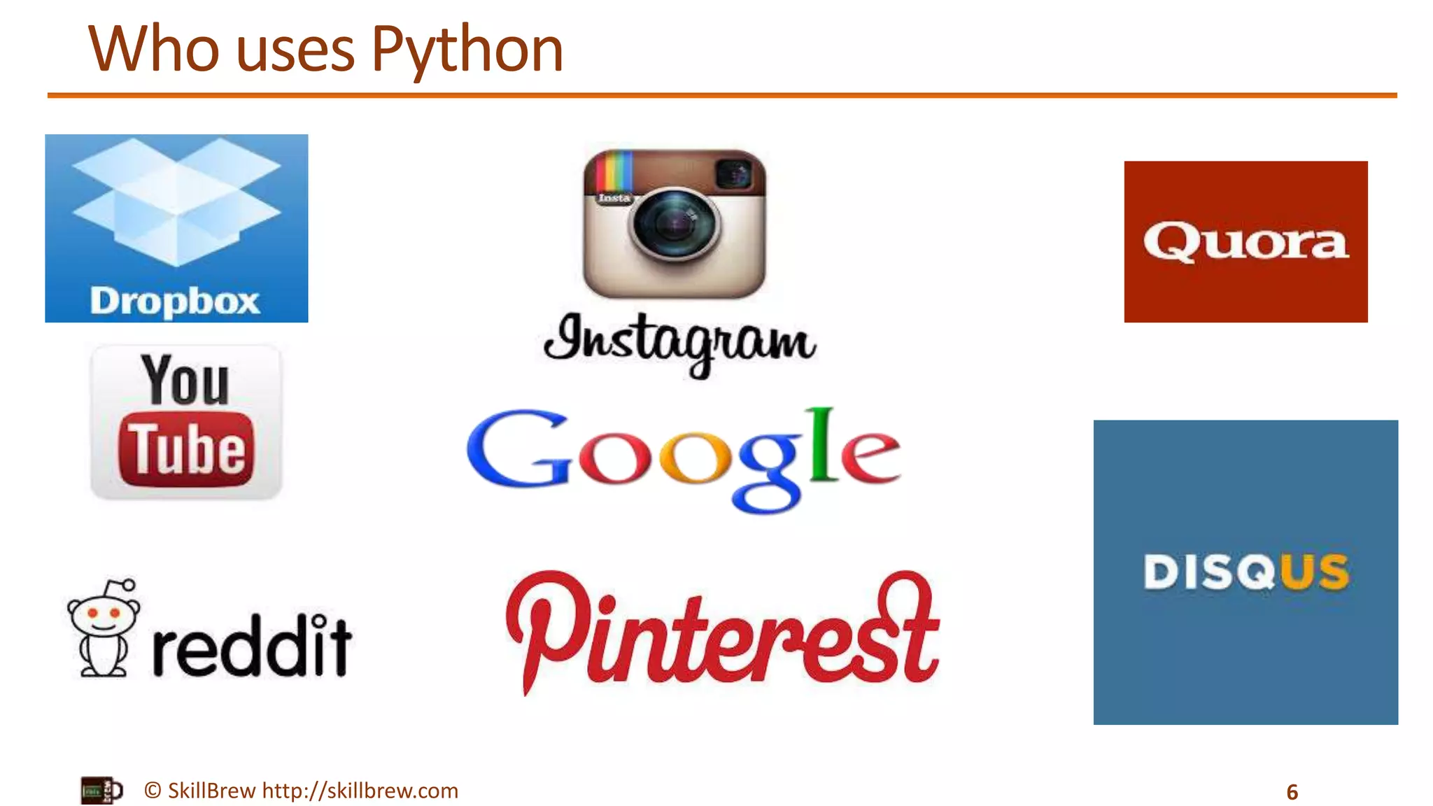 © SkillBrew http://skillbrew.com
Who uses Python
6
 