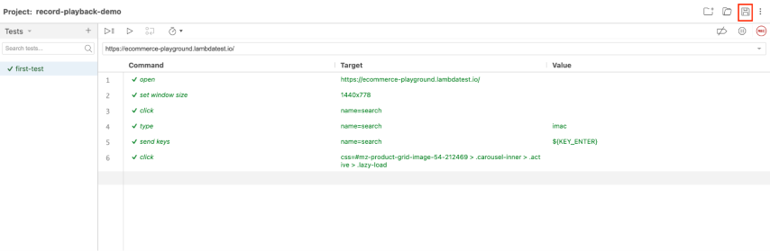 Selenium IDE and click on the save project 